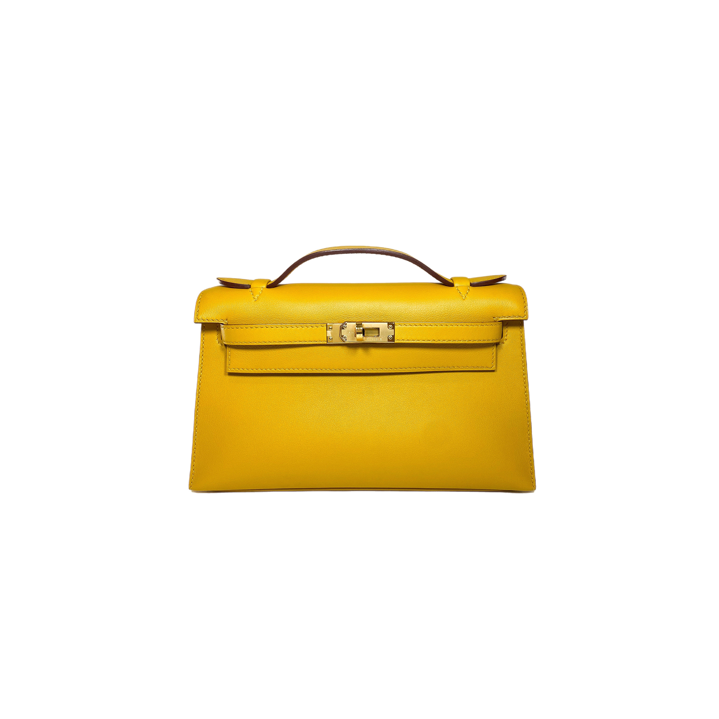 HERMÈS KELLY POCHETTE JAUNE AMBRE SWIFT GOLD HARDWARE (22*14*7cm) 